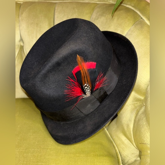 Vintage Royal Stetson Hat, Black Felt, Brown Band, Fedora, Size 7 1/2 - Picture 2 of 10